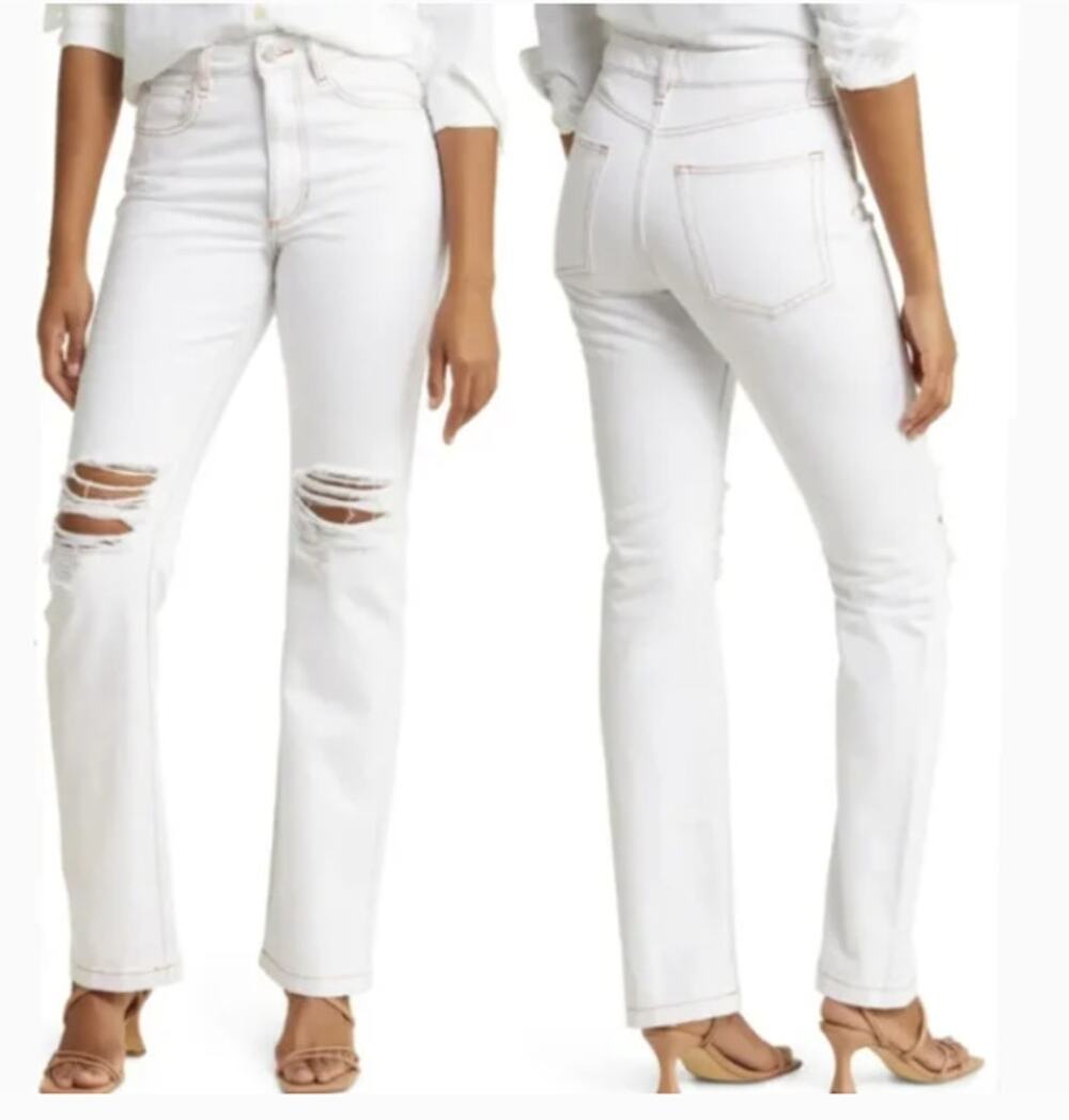 We Wore What Denim Women's White Distressed Straight Leg Jeans Size 26